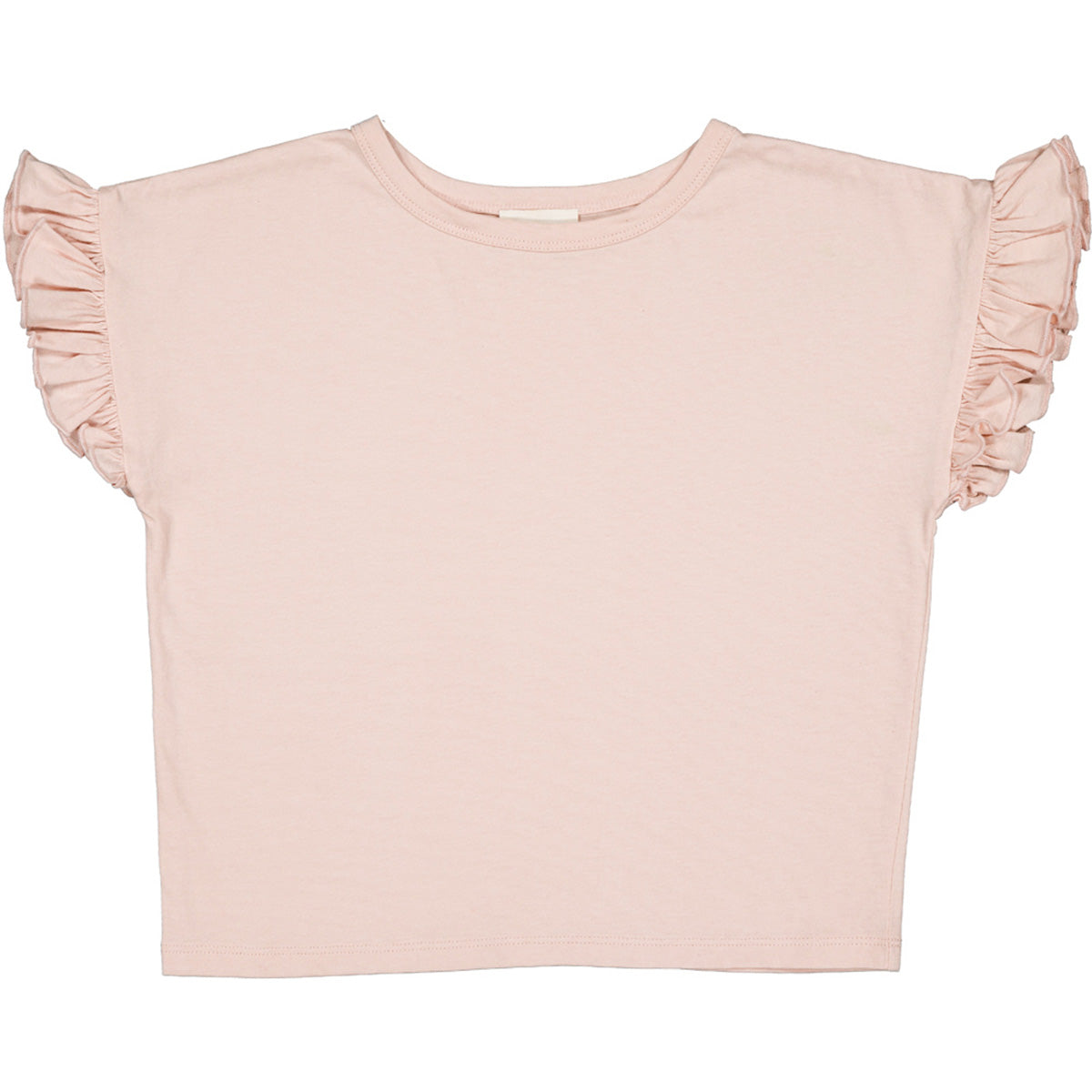 Louis Louise Naomie Jersey Tee in soft pink cotton with ruffle sleeves and relaxed fit.