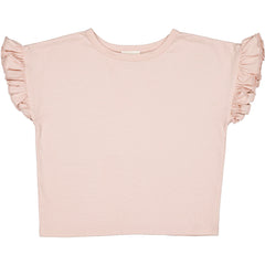 Louis Louise Naomie Jersey Tee in soft pink cotton with ruffle sleeves and relaxed fit.