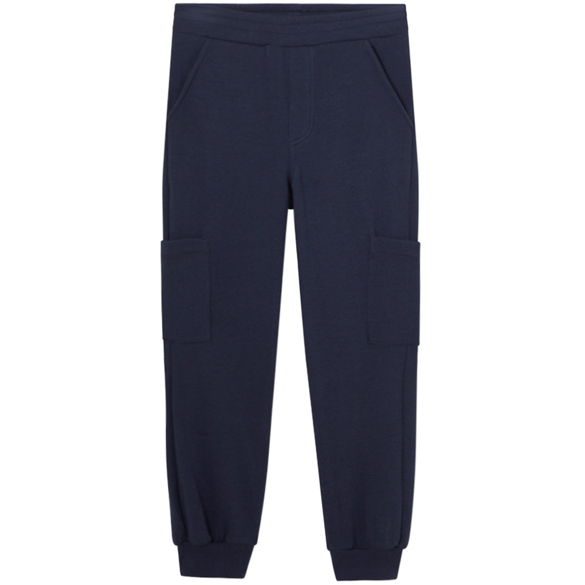 The Taiwan Pants from Cozmo.  Navy blue jogger pants with patch pockets on the legs.