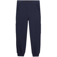 The Taiwan Pants from Cozmo.  Navy blue jogger pants with patch pockets on the legs.