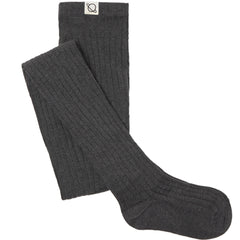 The Organic Cotton Warm Tights from Cozmo. Pair of dark gray tights on a white background.