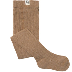 The Organic Cotton Warm Tights from Cozmo. Pair of brown tights on a white background.