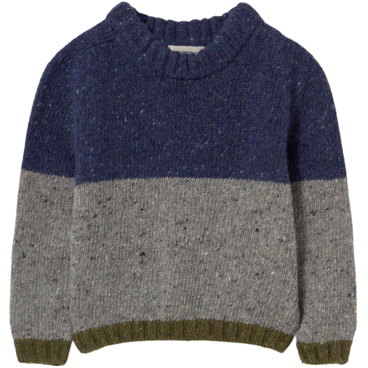 Cozmo The Tigris Sweater flecked knit baby sweater with contrasting tones and ribbed trims