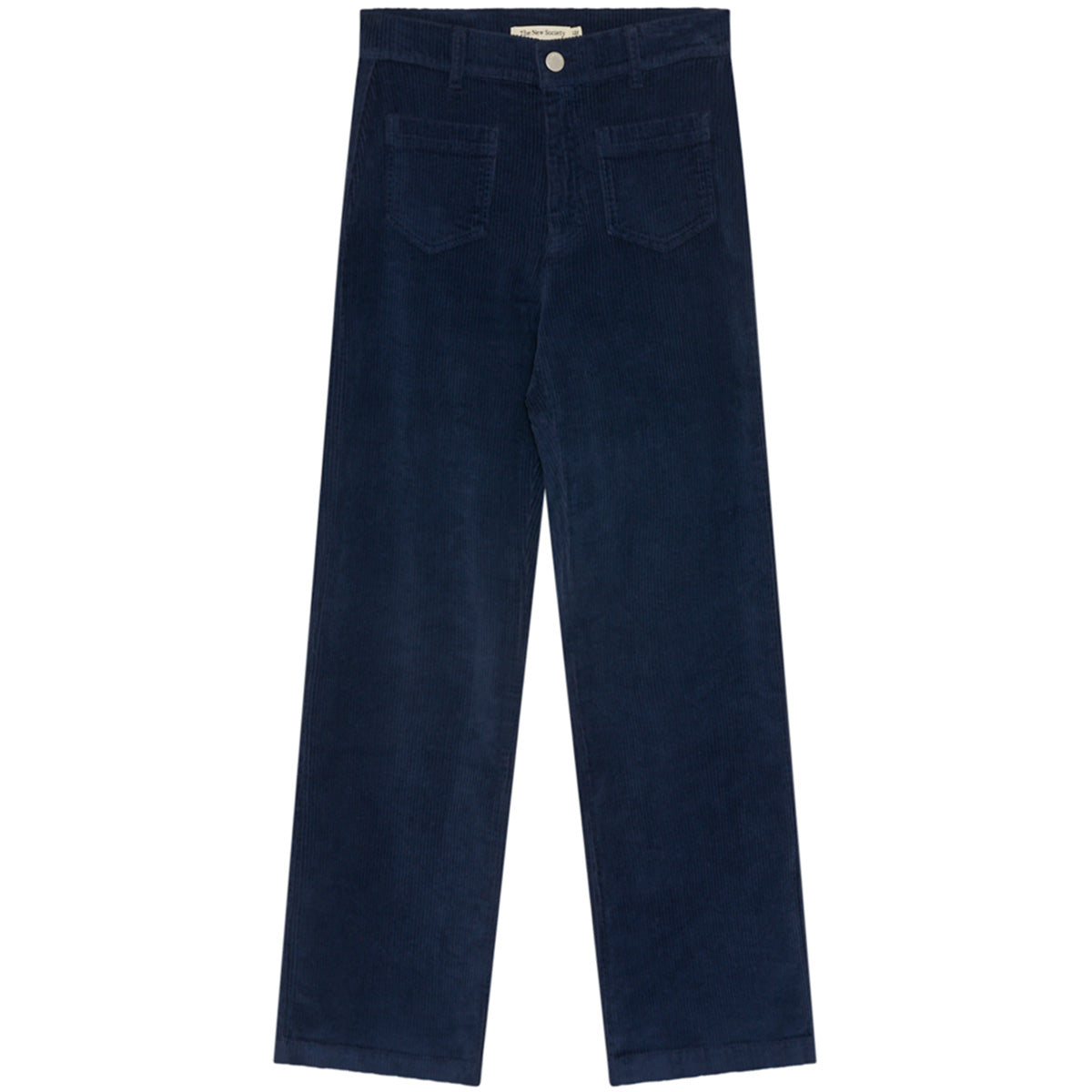 The Ines Trouser Black Iris from The New Society, straight-leg corduroy trousers with five-pocket design.
