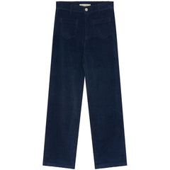 The Ines Trouser Black Iris from The New Society, straight-leg corduroy trousers with five-pocket design.
