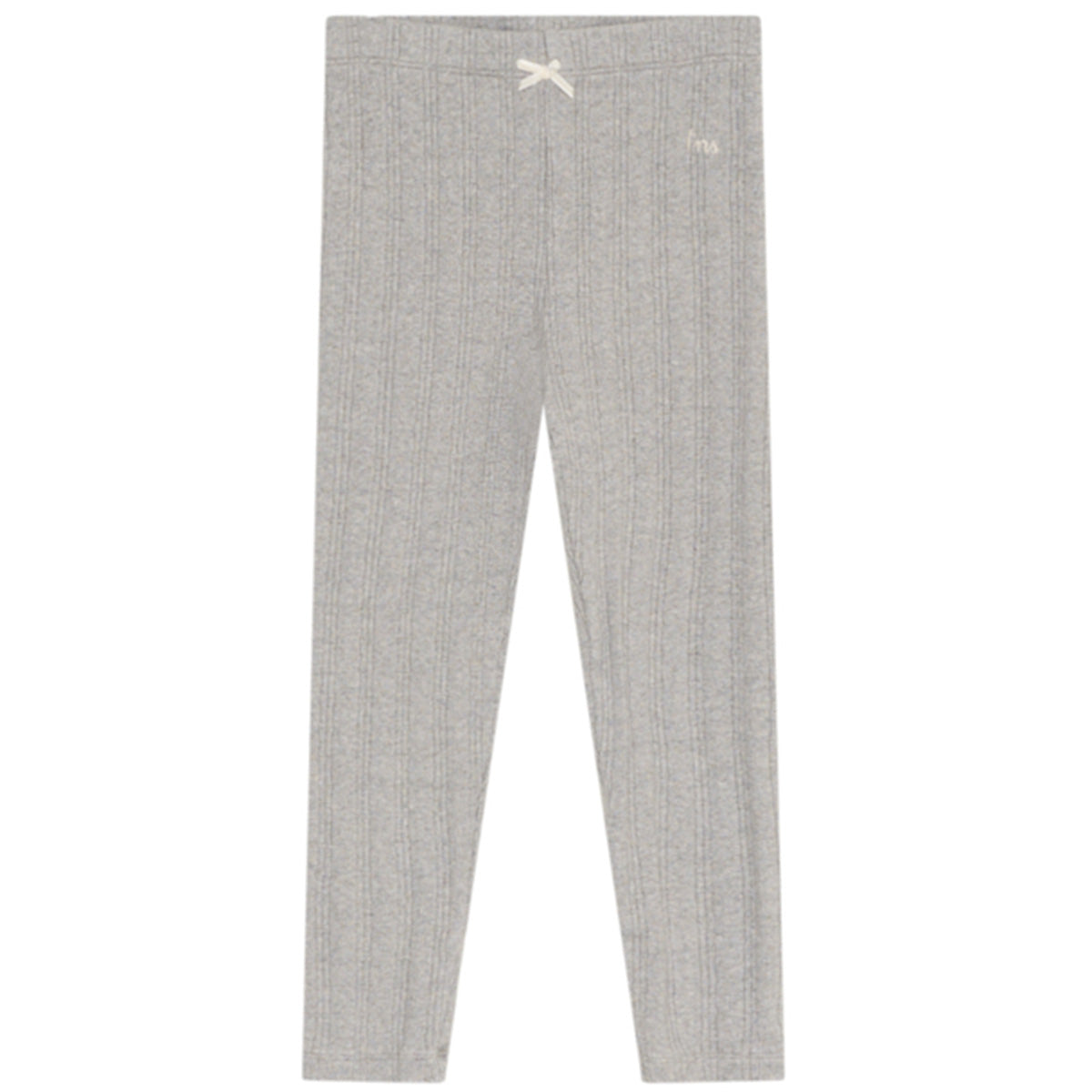 The TNS Legging from The New Society, ribbed leggings with elastic waistband, bow detail, and embroidered logo.