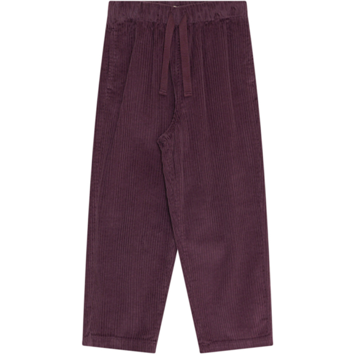 The Elio Pant from The New Society, corduroy pants with straight-leg fit and elastic drawstring waistband.
