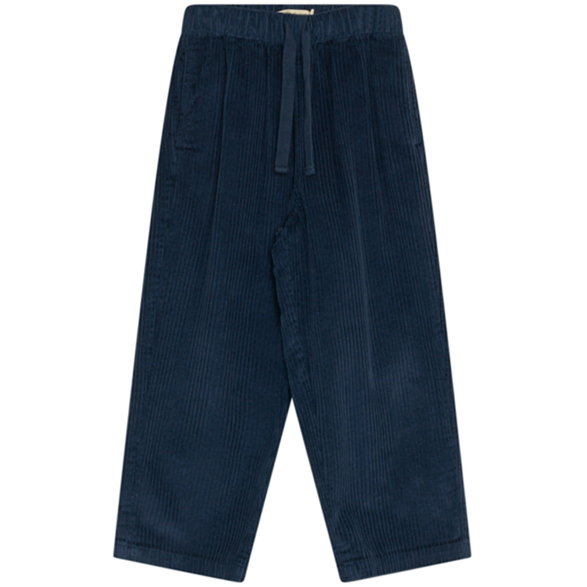 The Elio Corduroy Pants by The New Society in navy cotton corduroy with wide-leg fit and elastic drawstring waist.