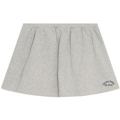 The Mochi Skirt from The New Society, soft jersey A-line skirt with elastic waistband and logo embroidery.
