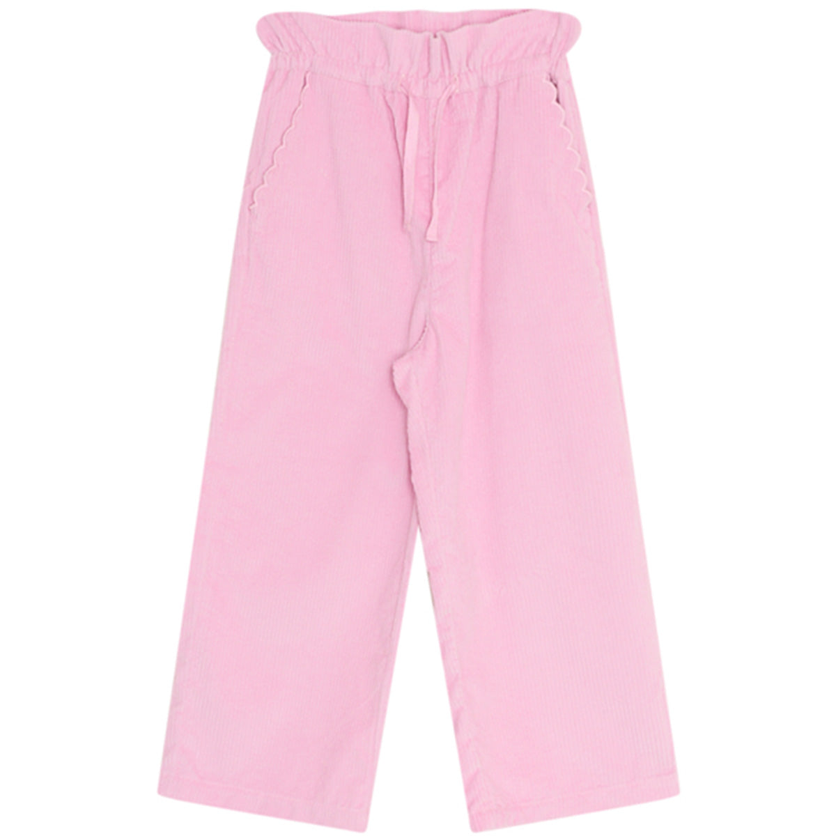 The New Society Dree Pants pink corduroy wide-leg kids pants with paperbag waist and scalloped pockets