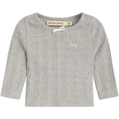 The New Society The TNS Logo Tee cotton pointelle knit top with velvet bow and chest embroidery