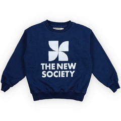 TNS Logo Sweatshirt from The New Society in navy blue cotton fleece with white logo print, long sleeves