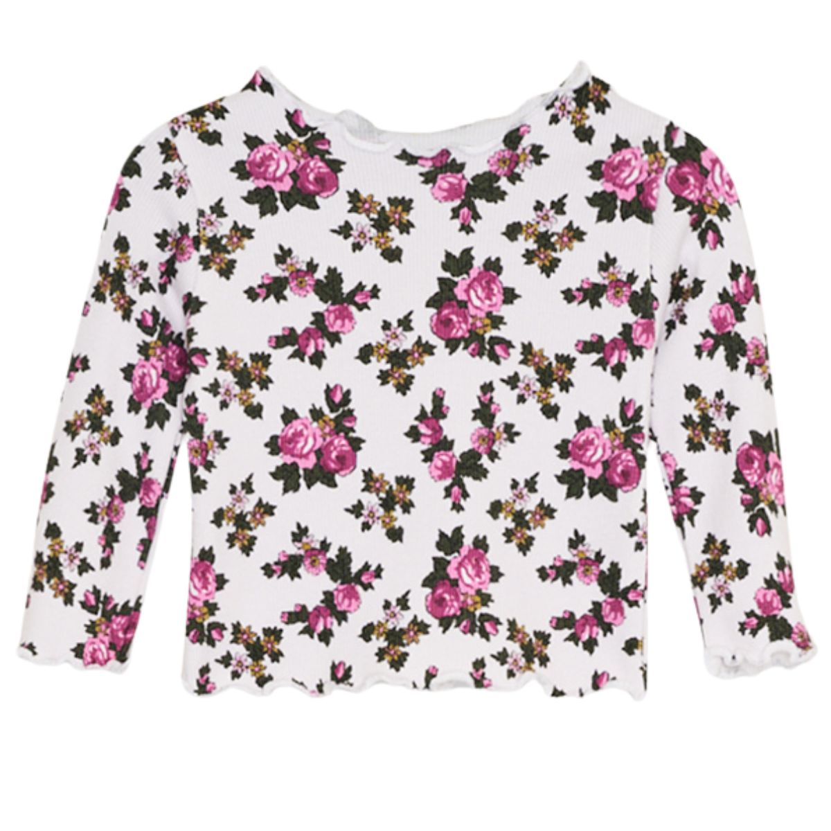 The TNS Rib Baby Tee from The New Society. This ribbed t-shirt showcases a delicate floral print.