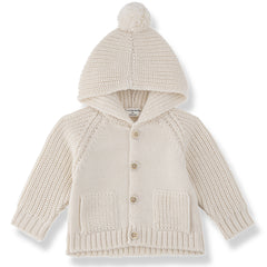 1+ in the Family The Toulouse Hooded Cardigan in off-white chunky knit with pom-pom hood