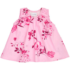 Christina Rohde Pink Floral Sleeveless Top with loose fit, gathered neckline and pink floral print.