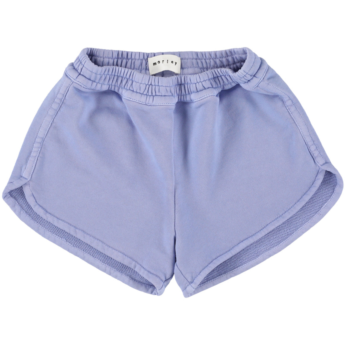The Ugene Shorts from Morley, light purple sporty shorts with elastic waistband, curved hems, and side panels.