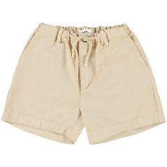 The Uman Shorts from Morley. Casual and comfy, these beige drawstring shorts feature an elastic waist and a relaxed fit.