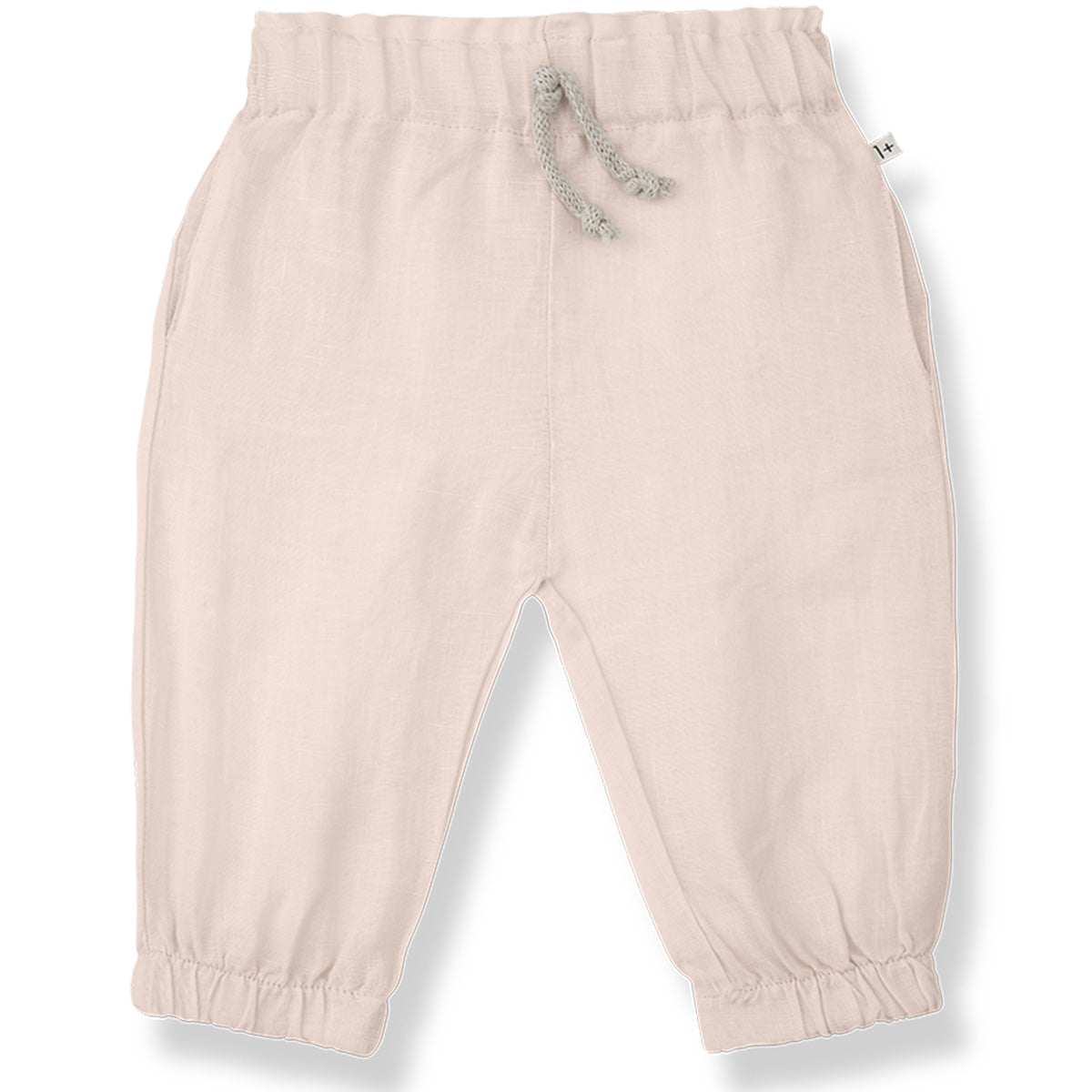 The Uxia Pants from 1+ in the Family. These baby pants feature an elastic waistband with an adjustable drawstring.