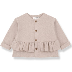 The Vanessa Jacket from 1+ in the Family. Baby cardigan with front button closure and a charming ruffle hem.