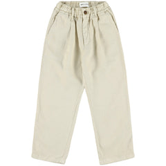 The Vascos Pants from Morley. Beige relaxed-fit pants with an elastic waistband and button closure.