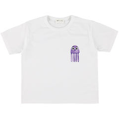 Morley Vem Tee white T-shirt with purple octopus graphic and crew neck.