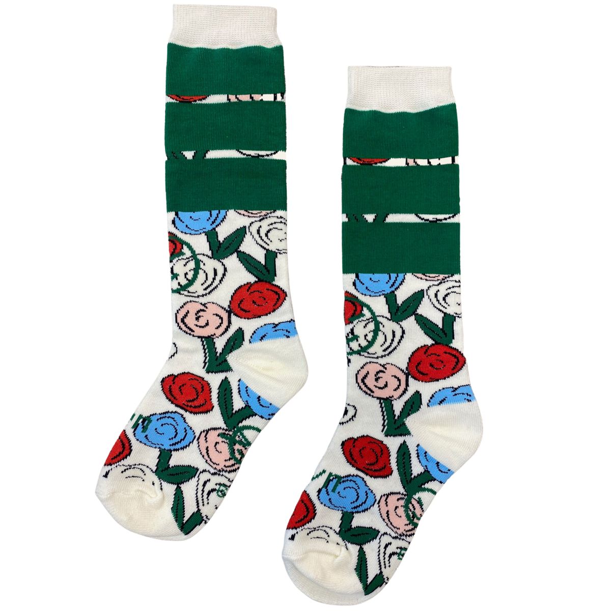 The Presto Socks from Wynken. Pair of socks with floral pattern on a white background.