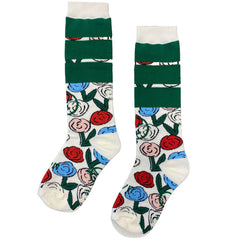 The Presto Socks from Wynken. Pair of socks with floral pattern on a white background.