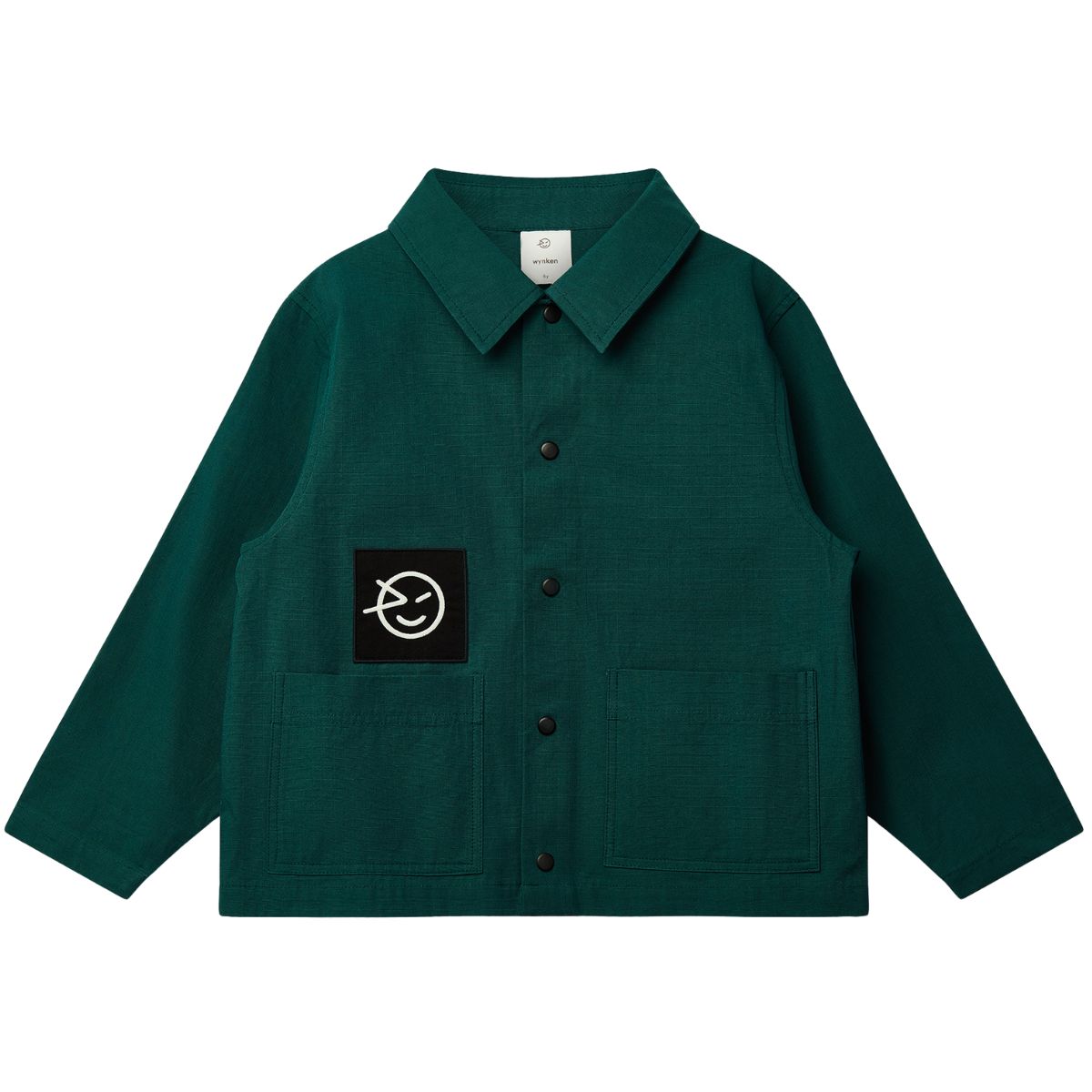 The Ripstop Pioneer Jacket from Wynken with a pointed collar, front snap-button closure, and two large patch pockets.