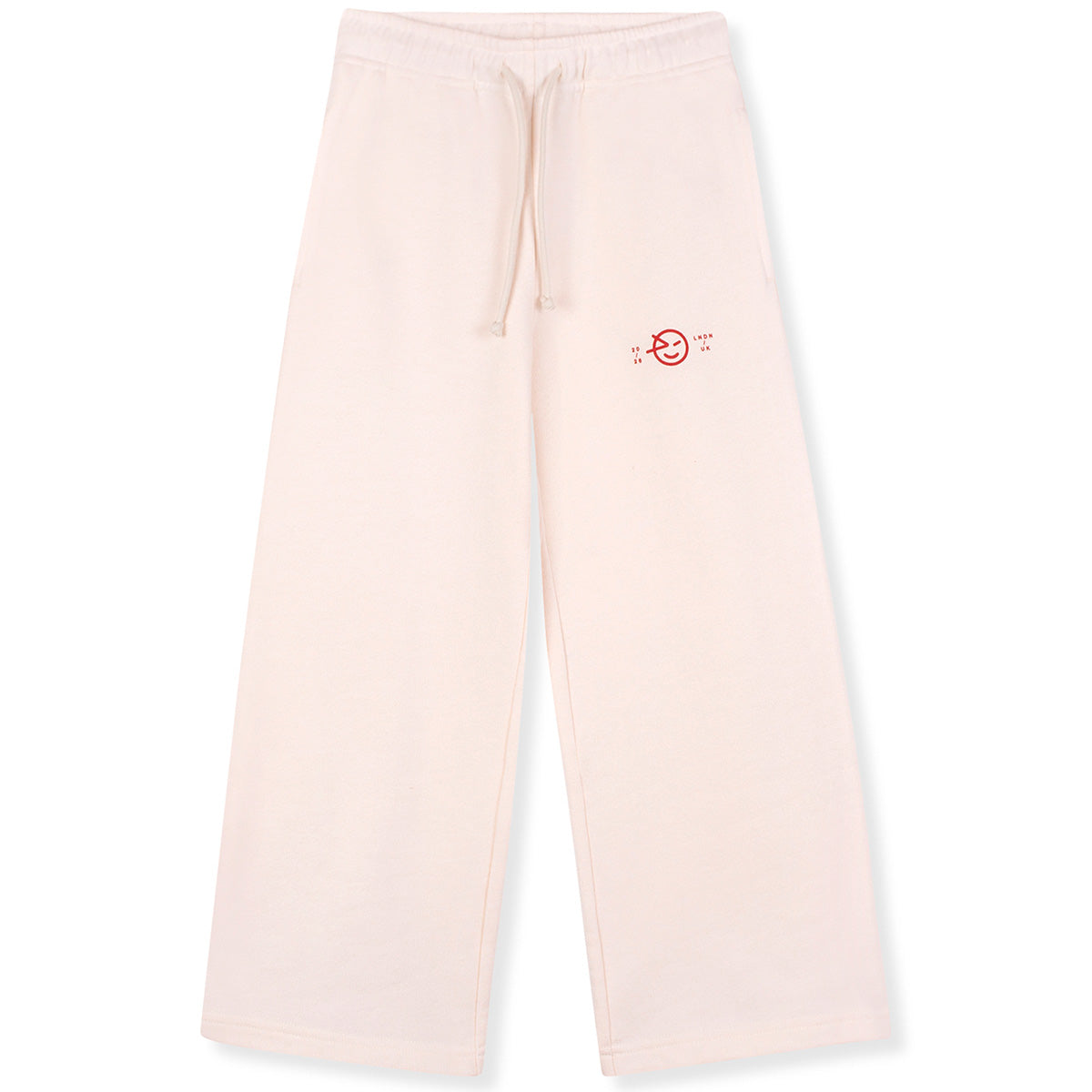 Wynk Pant from Wynken in ecru cotton with elastic waistband, drawstring tie, wide legs, and small logo detail