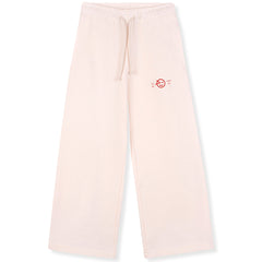 Wynk Pant from Wynken in ecru cotton with elastic waistband, drawstring tie, wide legs, and small logo detail