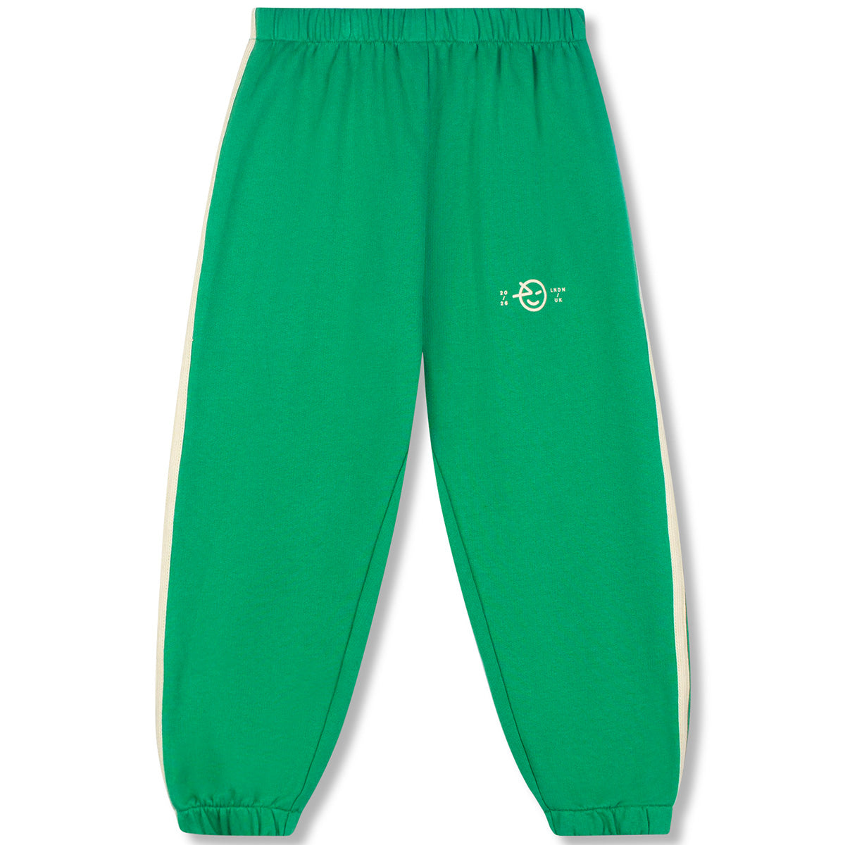 Wynk Track Pant from Wynken in green with contrast side stripes, elasticated waistband and cuffs, and small printed logo