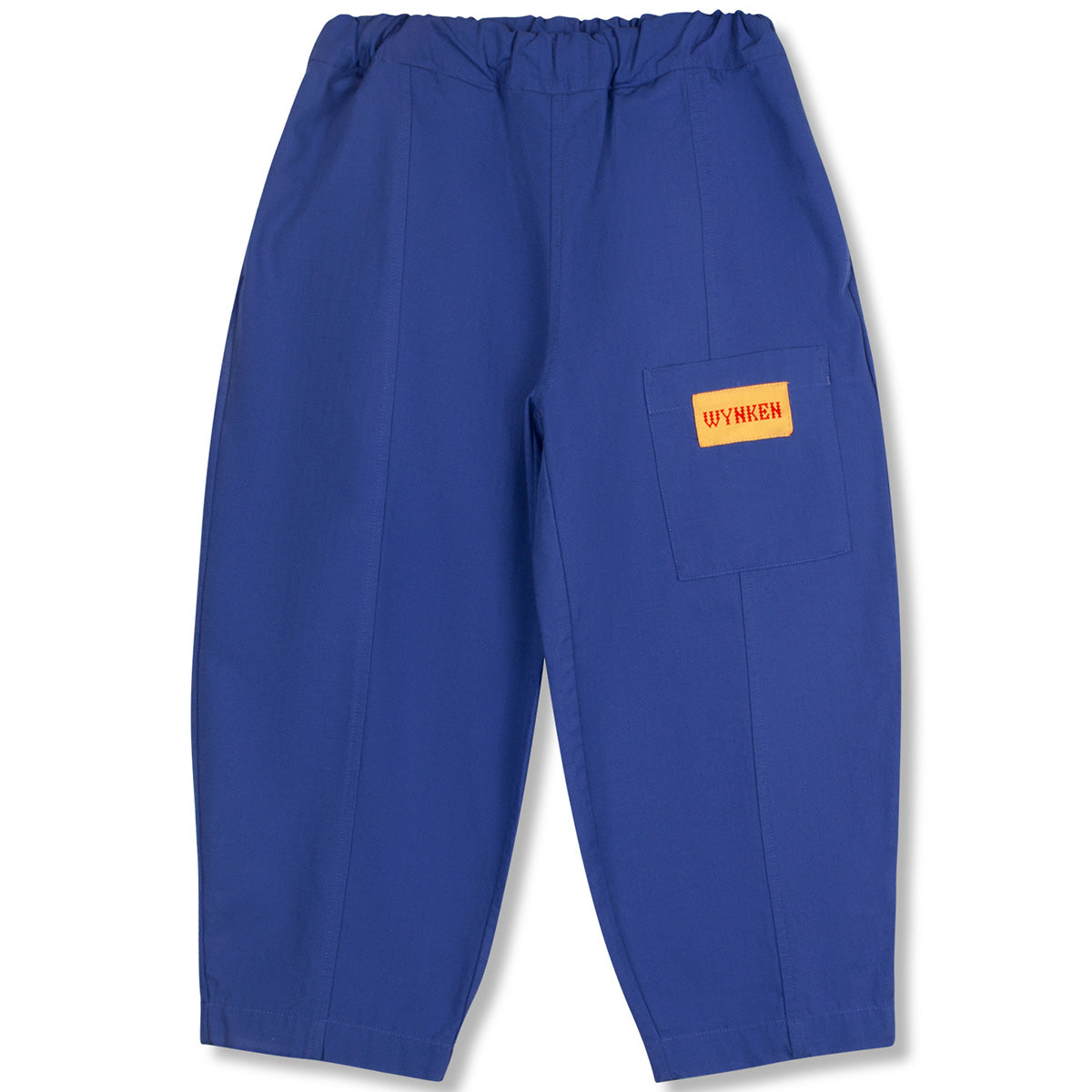 Bonjour Pants from Wynken in artist blue with elasticated waistband, straight cropped legs, and back patch pocket