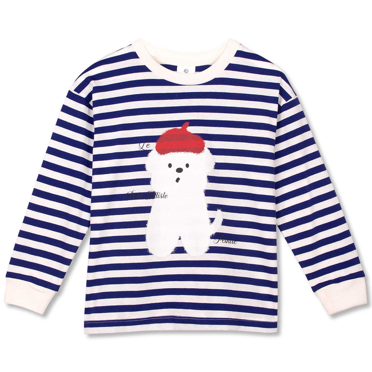 Wynken The Le Petit Artist Stripe Tee organic cotton long sleeve with striped design and dog print