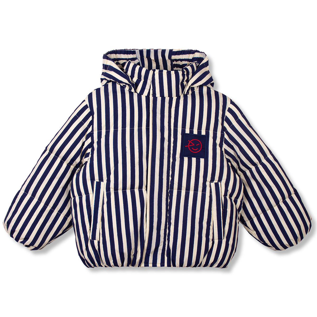 Wynken Burletta Coat kids striped padded hooded jacket with front pockets and signature smile patch
