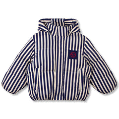 Wynken Burletta Coat kids striped padded hooded jacket with front pockets and signature smile patch