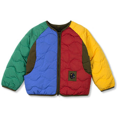Wynken The Studio Bomber quilted kids jacket with bold color-block design and zip front.