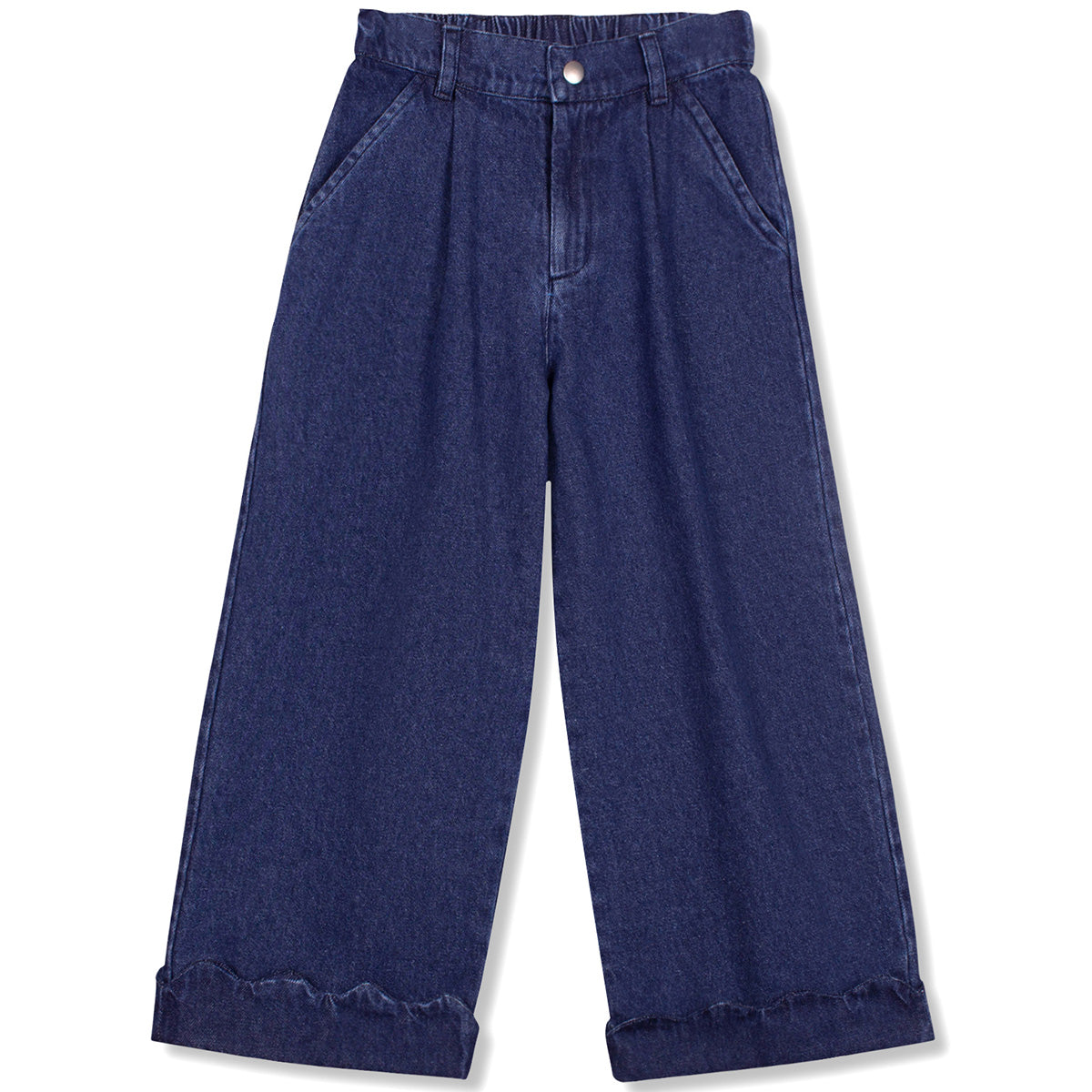 The Scallop Pant by Wynken wide-leg kids denim pants with scalloped cuffs and relaxed fit