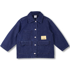 The Scallop Jacket from Wynken, denim jacket with snap buttons, scalloped patch pockets, and chest pocket.