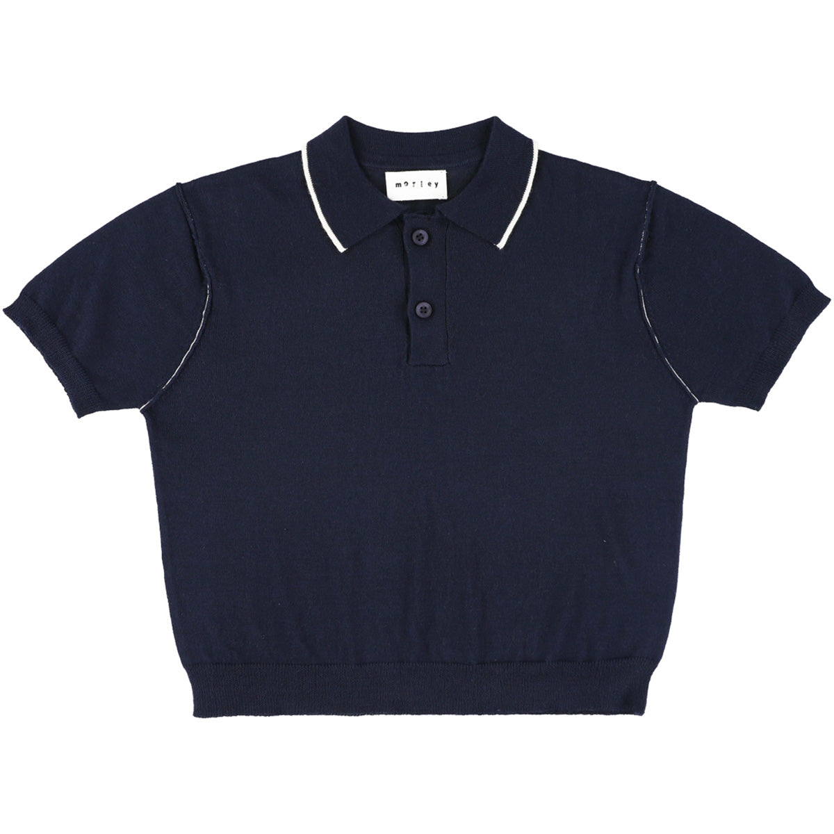 Morley Xalapa Polo navy knit short sleeve polo shirt with button placket and soft texture for kids