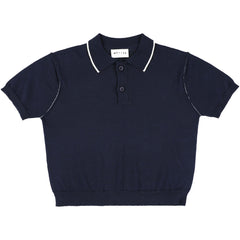 Morley Xalapa Polo navy knit short sleeve polo shirt with button placket and soft texture for kids