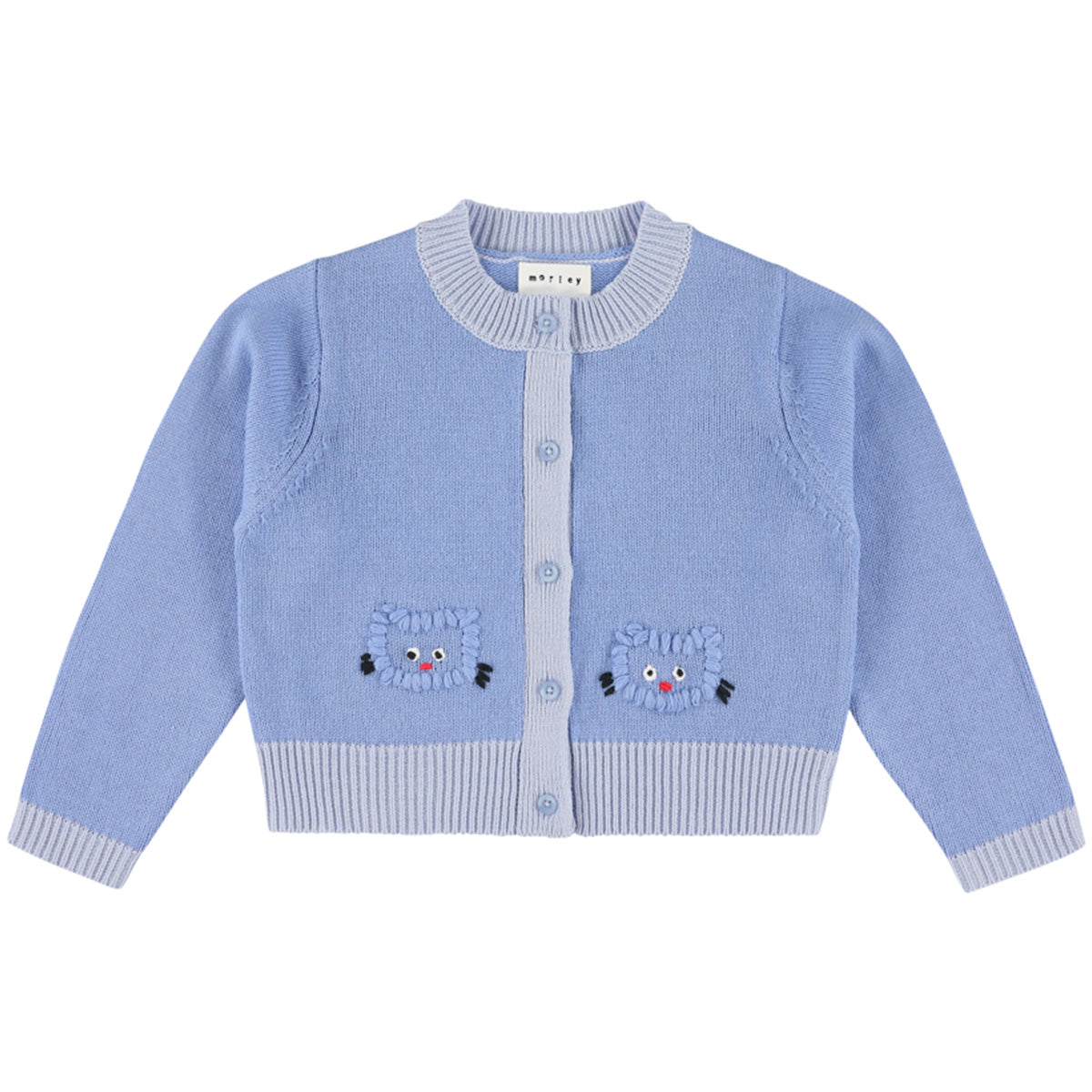 Morley Xat Cardigan kids knit button front cardigan with embroidered pocket details, soft long sleeve sweater for baby and kids.