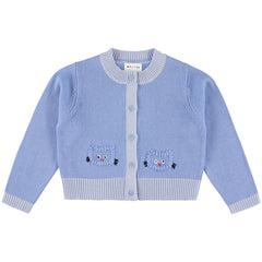 Morley Xat Cardigan kids knit button front cardigan with embroidered pocket details, soft long sleeve sweater for baby and kids.