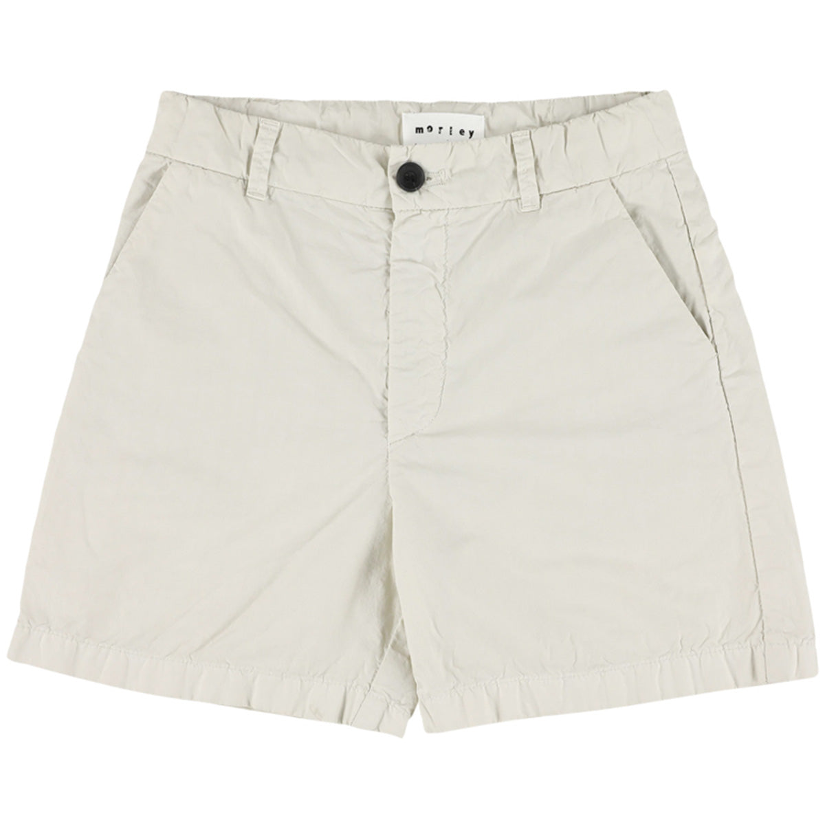 The Xeno Shorts from Morley, off-white shorts with button closure, side pockets, and relaxed fit.