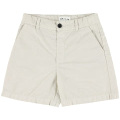 The Xeno Shorts from Morley, off-white shorts with button closure, side pockets, and relaxed fit.