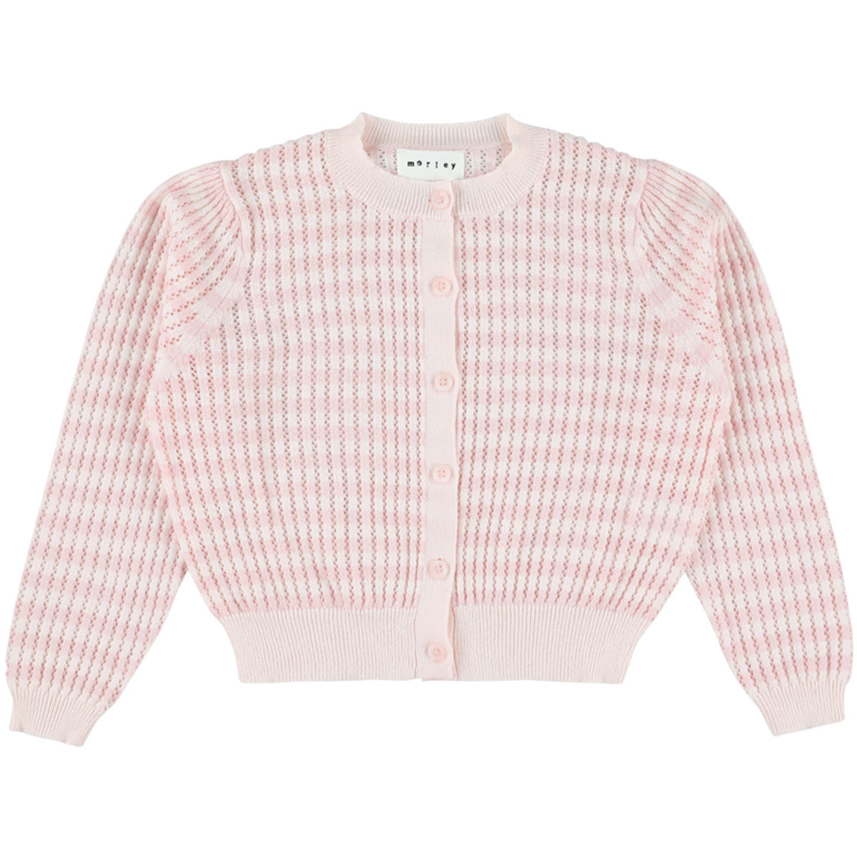 Morley Xerox Cardigan rib knit baby cardigan with button front, long sleeves, soft lightweight everyday layer.