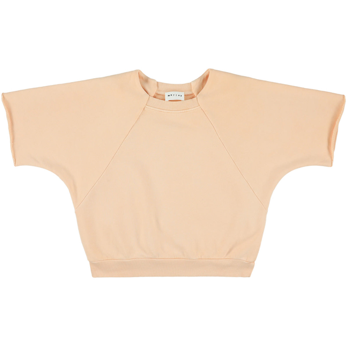 The Xining Sweat by Morley, vanilla cropped sweatshirt with wide short sleeves, raglan seams and ribbed hem.