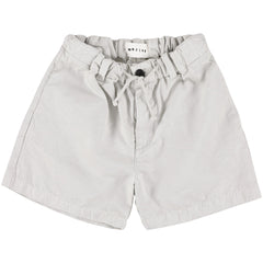 The Xuma Shorts from Morley, light grey shorts with elastic waistband, drawstring, and relaxed fit.
