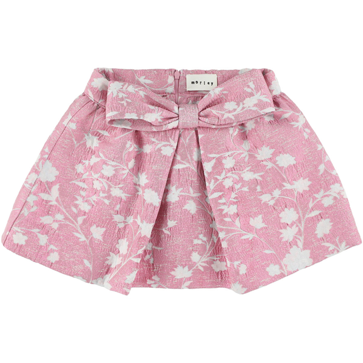 Yami Skirt by Morley. A skirt in a delicate pink with a white floral pattern, subtle shimmer and a wide, gathered silhouette.