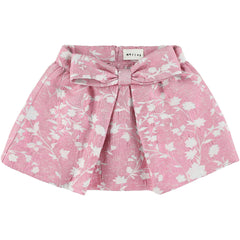 Yami Skirt by Morley. A skirt in a delicate pink with a white floral pattern, subtle shimmer and a wide, gathered silhouette.