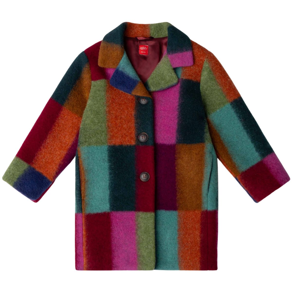The Charlize Multicolor Checkered Coat from Oilily, button-front coat with bold check pattern and lapel collar.